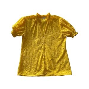 Robert Graham Wmn’s L Yellow Cotton Eyelet Short Puff  Sleeve Top‎ Colorful